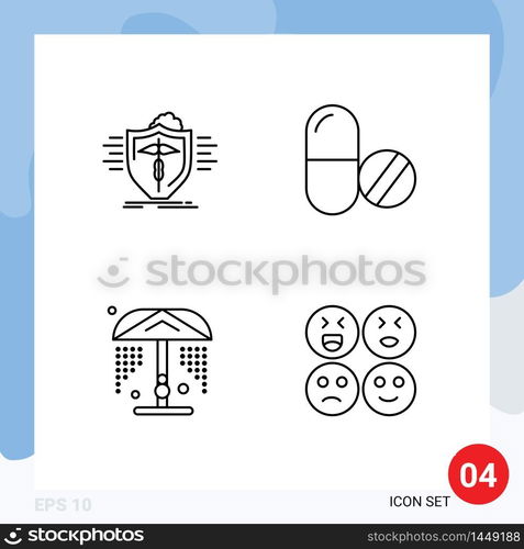 Group of 4 Modern Filledline Flat Colors Set for insurance, shower, protection, medical, park Editable Vector Design Elements