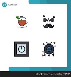 Group of 4 Modern Filledline Flat Colors Set for tea, electronics, coffee, fathers day, safe Editable Vector Design Elements