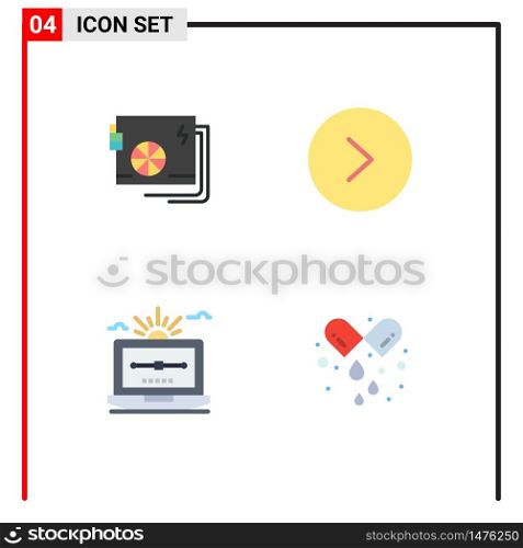 Group of 4 Modern Flat Icons Set for ac, file, power, circle, computer Editable Vector Design Elements