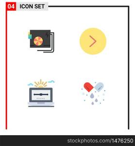 Group of 4 Modern Flat Icons Set for ac, file, power, circle, computer Editable Vector Design Elements