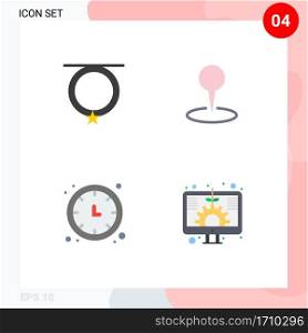 Group of 4 Modern Flat Icons Set for accessories, time, necklace, marker, timer Editable Vector Design Elements