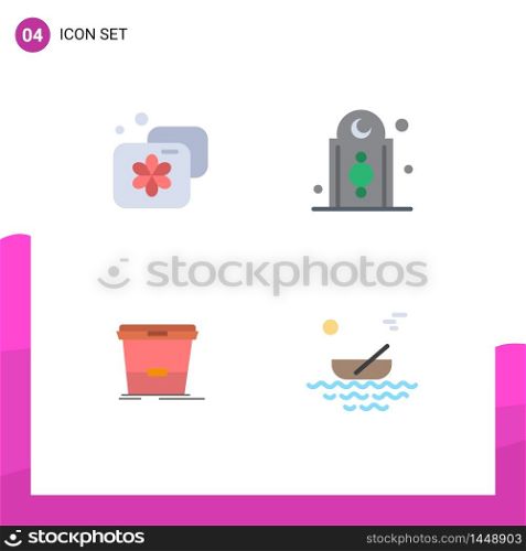 Group of 4 Modern Flat Icons Set for accommodation, bucket, spa, islam, wash Editable Vector Design Elements