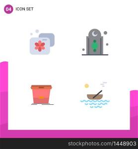 Group of 4 Modern Flat Icons Set for accommodation, bucket, spa, islam, wash Editable Vector Design Elements