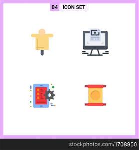 Group of 4 Modern Flat Icons Set for agriculture, phone, scarecrow, design, smart phone Editable Vector Design Elements