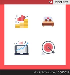 Group of 4 Modern Flat Icons Set for analytics, demand, graph, heart, market Editable Vector Design Elements