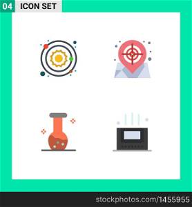 Group of 4 Modern Flat Icons Set for astronomy, biochemistry, sun, target, chemistry Editable Vector Design Elements