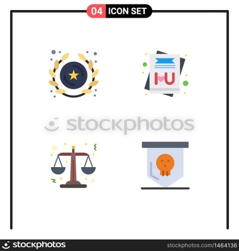 Group of 4 Modern Flat Icons Set for badge, scales, star, message, halloween Editable Vector Design Elements