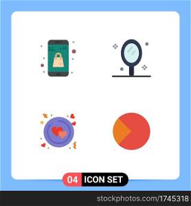 Group of 4 Modern Flat Icons Set for bag, love, online app, mirror, valentine Editable Vector Design Elements