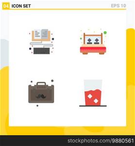 Group of 4 Modern Flat Icons Set for book, briefcase, keyboard, interior, office Editable Vector Design Elements