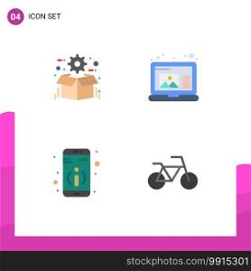Group of 4 Modern Flat Icons Set for box, information, package, draw, bicycle Editable Vector Design Elements