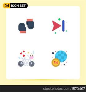 Group of 4 Modern Flat Icons Set for boxing, cycling, protective, skip, love Editable Vector Design Elements