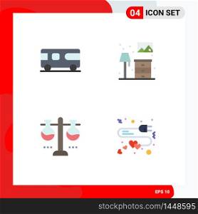 Group of 4 Modern Flat Icons Set for bus, laboratory, vehicle, furniture, test flask Editable Vector Design Elements