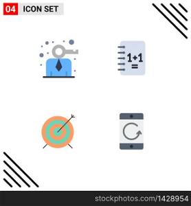 Group of 4 Modern Flat Icons Set for business, dart, person, notepad, focus Editable Vector Design Elements