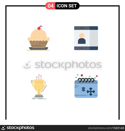 Group of 4 Modern Flat Icons Set for cake, competitive, sweet, cell, edge Editable Vector Design Elements