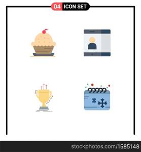 Group of 4 Modern Flat Icons Set for cake, competitive, sweet, cell, edge Editable Vector Design Elements