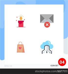 Group of 4 Modern Flat Icons Set for candle, gift, love, message, cloud Editable Vector Design Elements