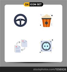 Group of 4 Modern Flat Icons Set for car, file, popcorn, food, copying Editable Vector Design Elements