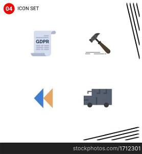 Group of 4 Modern Flat Icons Set for consent, control, general data protection, tool, revind Editable Vector Design Elements