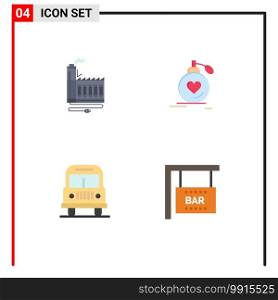 Group of 4 Modern Flat Icons Set for consumption, valentine, factory, marriage, transport Editable Vector Design Elements