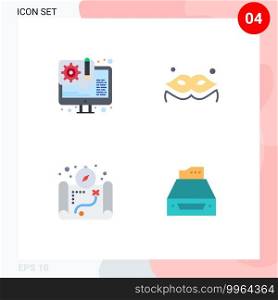 Group of 4 Modern Flat Icons Set for design, c&ing, web design, masquerade, accounting Editable Vector Design Elements