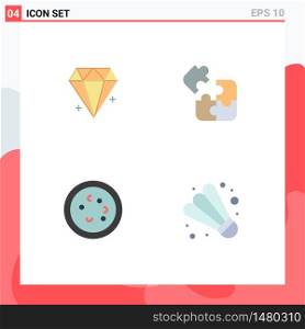 Group of 4 Modern Flat Icons Set for diamond, biology, jewel, science, laboratory Editable Vector Design Elements