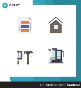 Group of 4 Modern Flat Icons Set for document, shack, strategy, home, construction Editable Vector Design Elements