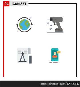 Group of 4 Modern Flat Icons Set for earth, tool, construction, tool, file Editable Vector Design Elements
