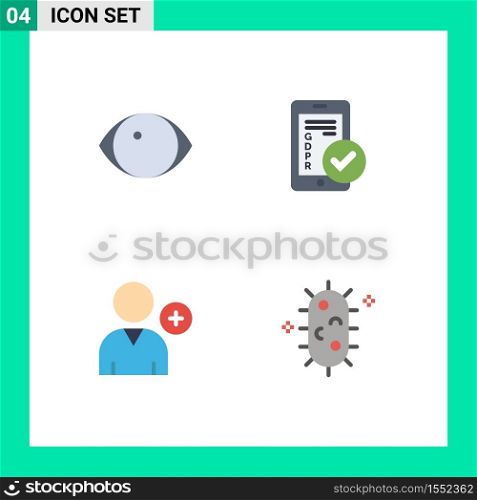 Group of 4 Modern Flat Icons Set for eye, follow, vision, secure, user Editable Vector Design Elements