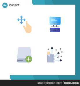 Group of 4 Modern Flat Icons Set for finger, devices, computer, computing, gadget Editable Vector Design Elements