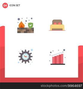 Group of 4 Modern Flat Icons Set for fire, settings, wall, room, business Editable Vector Design Elements