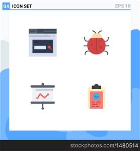 Group of 4 Modern Flat Icons Set for internet, spring, website, insect, graph Editable Vector Design Elements