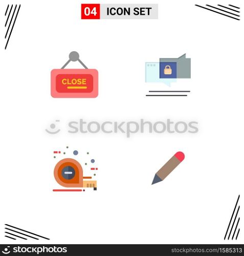 Group of 4 Modern Flat Icons Set for marketing, tape, close, security, scale Editable Vector Design Elements