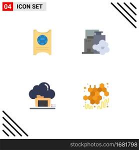 Group of 4 Modern Flat Icons Set for pass, archive, hotel, landscape, data Editable Vector Design Elements