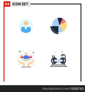 Group of 4 Modern Flat Icons Set for personal, awareness, user, analytics, community Editable Vector Design Elements