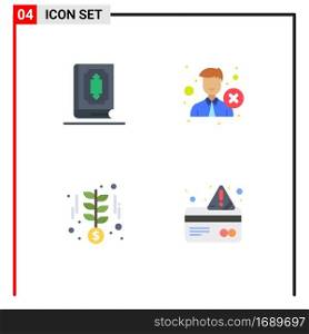 Group of 4 Modern Flat Icons Set for quran, reject, ramadhan, employee, investment Editable Vector Design Elements