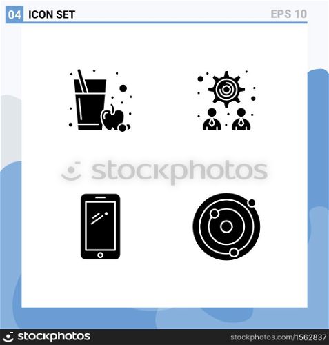 Group of 4 Modern Solid Glyphs Set for apple juice, huawei, management, phone, astronomy Editable Vector Design Elements