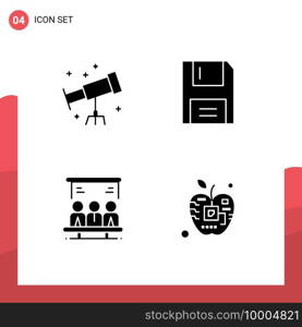 Group of 4 Modern Solid Glyphs Set for astronaut, search, devices, floppy, user Editable Vector Design Elements