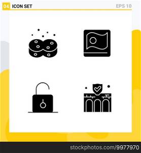Group of 4 Modern Solid Glyphs Set for clean, padlock, wiping, asian, security Editable Vector Design Elements