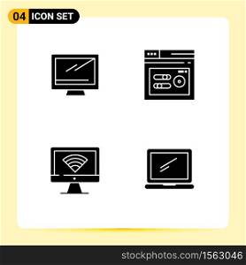 Group of 4 Modern Solid Glyphs Set for computer, computer, imac, performance, wifi Editable Vector Design Elements