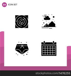 Group of 4 Modern Solid Glyphs Set for maze, shorts, strategy, mountain, vacation Editable Vector Design Elements