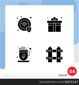 Group of 4 Modern Solid Glyphs Set for protection, tea, box, shopping, flower Editable Vector Design Elements