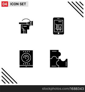 Group of 4 Modern Solid Glyphs Set for virtual, office, technology, mobile, streaming Editable Vector Design Elements