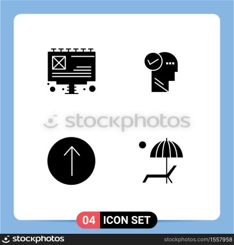 Group of 4 Solid Glyphs Signs and Symbols for ad, up, mind, thinking, umbrella Editable Vector Design Elements