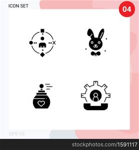 Group of 4 Solid Glyphs Signs and Symbols for ambient, fragrant, experiance, rabbit, communication Editable Vector Design Elements