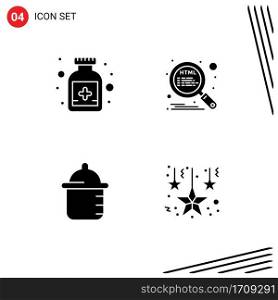 Group of 4 Solid Glyphs Signs and Symbols for antidote, infant, html, seo, decoration Editable Vector Design Elements