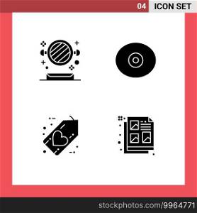 Group of 4 Solid Glyphs Signs and Symbols for bathroom, friday, toilet, tit, love Editable Vector Design Elements