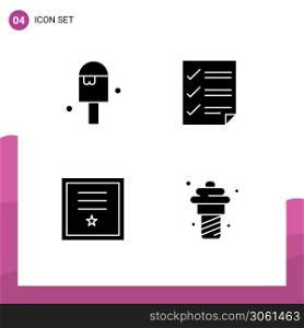 Group of 4 Solid Glyphs Signs and Symbols for beach, badges, summer, document, post Editable Vector Design Elements
