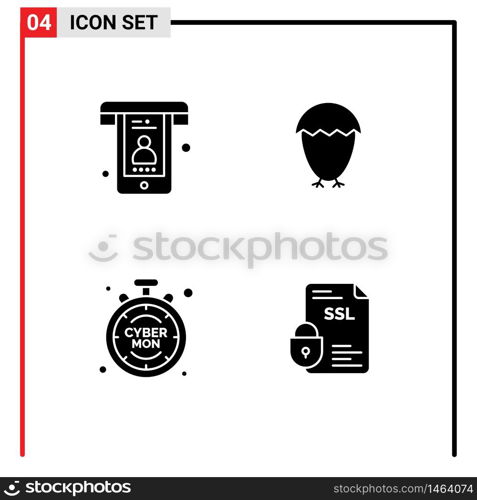 Group of 4 Solid Glyphs Signs and Symbols for best, discount, support, egg, time Editable Vector Design Elements