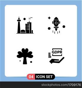 Group of 4 Solid Glyphs Signs and Symbols for building, clover, famous city, rocket, ireland Editable Vector Design Elements
