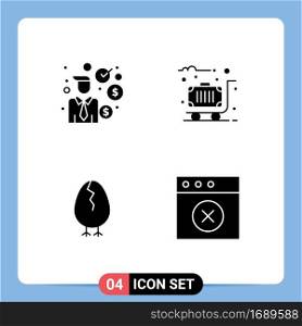 Group of 4 Solid Glyphs Signs and Symbols for businessman, easter, finance, travel, happy Editable Vector Design Elements